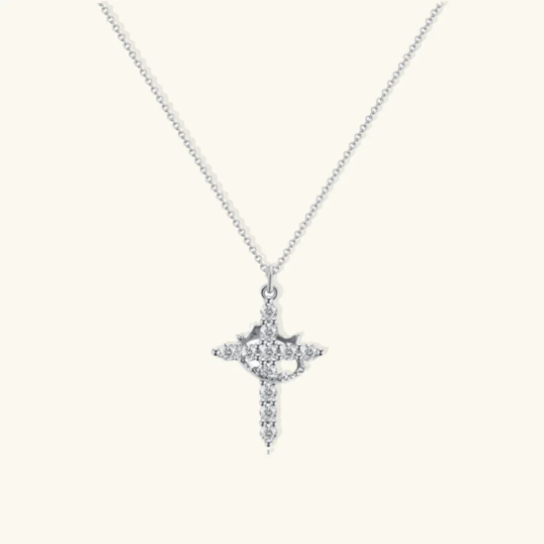Collier Croix & Couronne Rotative