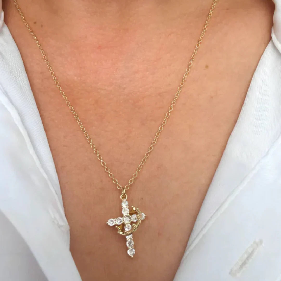 Collier Croix & Couronne Rotative